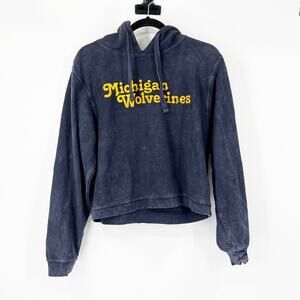 Pressbox Michigan Wolverines Navy Blue Hooded Cropped Sweatshirt